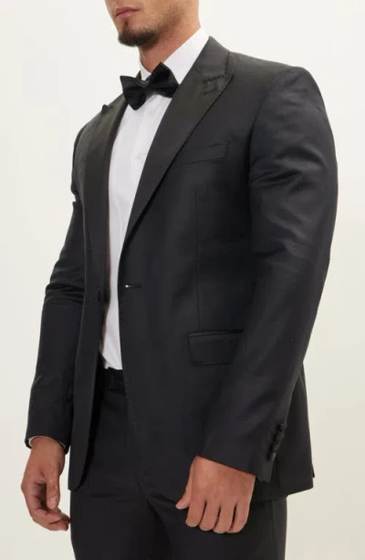Ron Tomson Trim Fit Peak Lapel Wool & Silk Tuxedo In Black