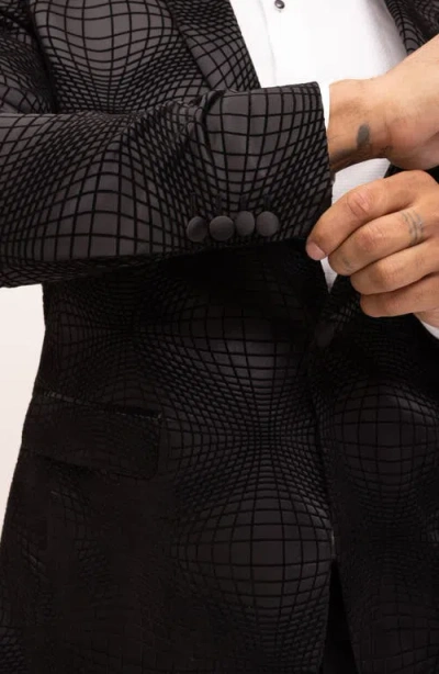 Ron Tomson Geometric Flocked Shawl Collar Formal Jacket