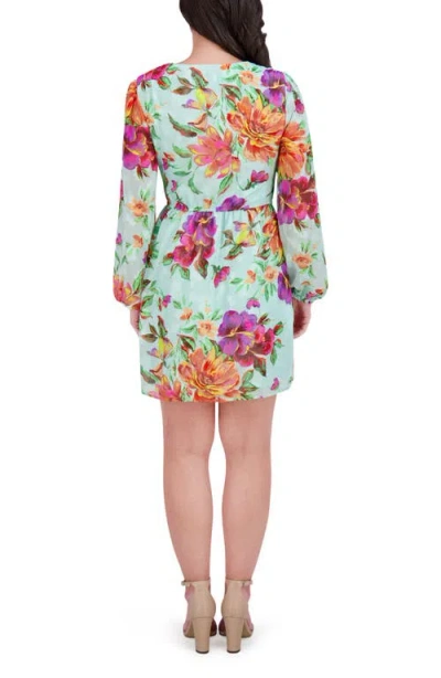 Siena Printed Burnout Long Sleeve Dress In Green