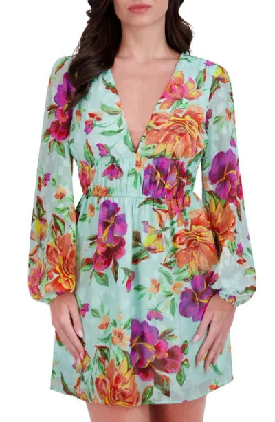 Siena Printed Burnout Long Sleeve Dress In Green