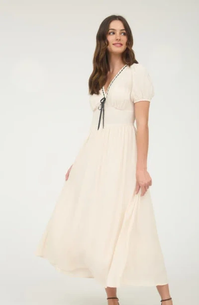Blu Pepper Puff Sleeve A-line Midi Dress