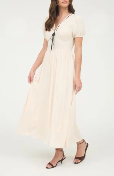 Blu Pepper Puff Sleeve A-line Midi Dress
