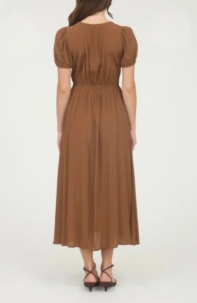 Blu Pepper Puff Sleeve A-line Midi Dress