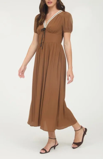 Blu Pepper Puff Sleeve A-line Midi Dress