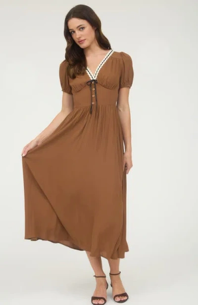 Blu Pepper Puff Sleeve A-line Midi Dress
