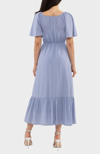 August Sky Flutter Sleeve A-line Midi Dress