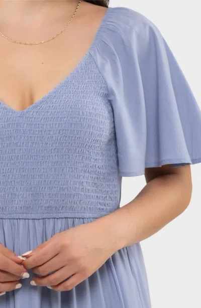 August Sky Flutter Sleeve A-line Midi Dress