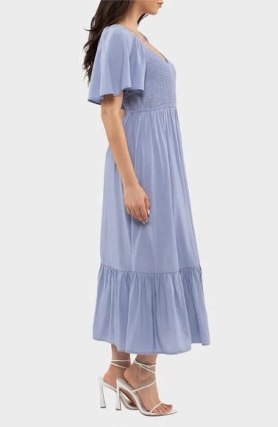 August Sky Flutter Sleeve A-line Midi Dress