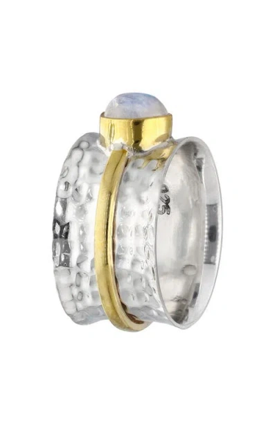 Ys Gems Two-tone Moonstone Hammered Ring