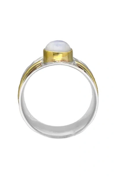 Ys Gems Two-tone Moonstone Hammered Ring