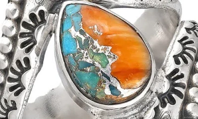 Ys Gems Oyster Copper Turquoise Beaded Ring
