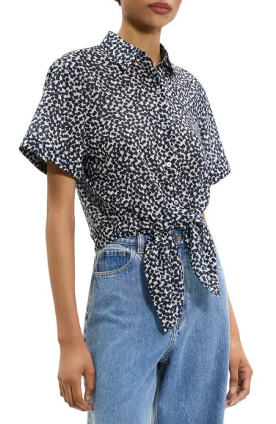 Theory Geometric Tie Front Button-up Shirt