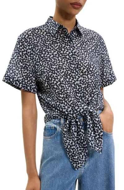 Theory Geometric Tie Front Button-up Shirt