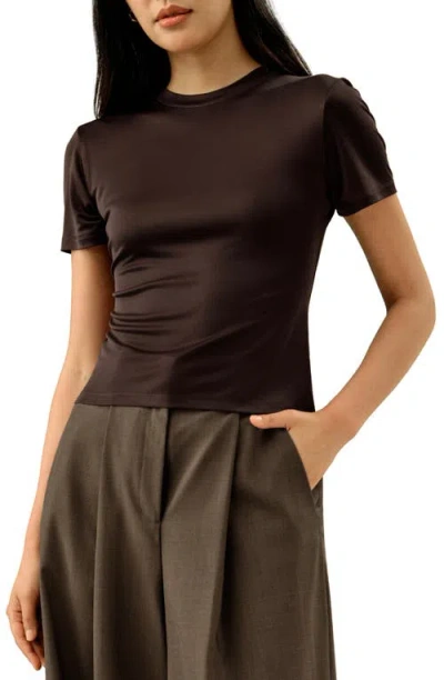 Lilysilk Slim Fitted Silk Jersey Tee In Brown