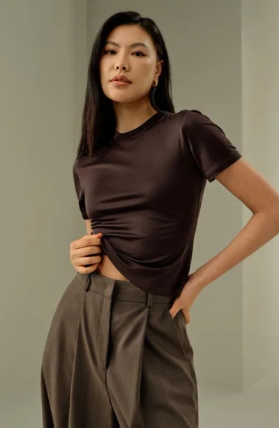 Lilysilk Slim Fitted Silk Jersey Tee In Brown