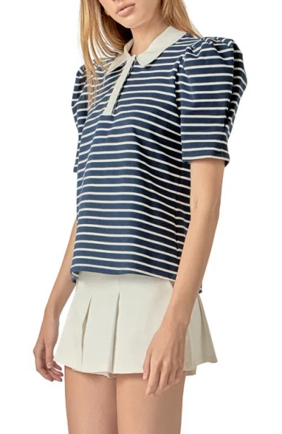 English Factory Puff Sleeve Polo In Blue