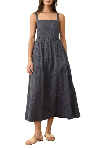 Marine Layer Rosette Eyelet Pima Cotton Midi Sundress In Gray