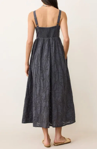 Marine Layer Rosette Eyelet Pima Cotton Midi Sundress In Gray