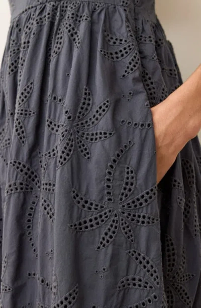 Marine Layer Rosette Eyelet Pima Cotton Midi Sundress In Gray