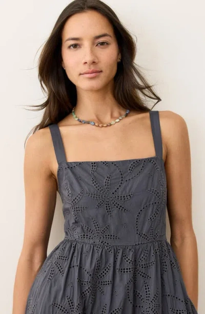 Marine Layer Rosette Eyelet Pima Cotton Midi Sundress In Gray