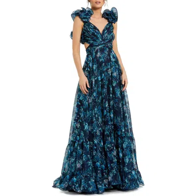 Mac Duggal Tiered Floral Cut-out Chiffon Gown