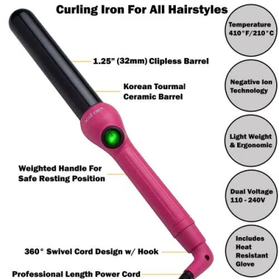 Jose Eber Clipless Curling Iron 1.25" (32mm) Pink, Ceramic Barrel