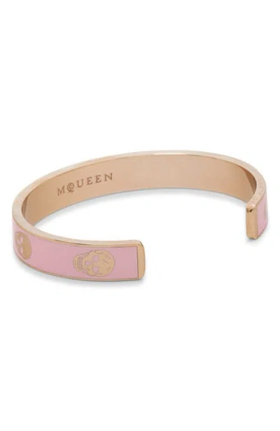 Alexander Mcqueen Mcqueen Thin Skull Enamel Cuff Bracelet In Pink