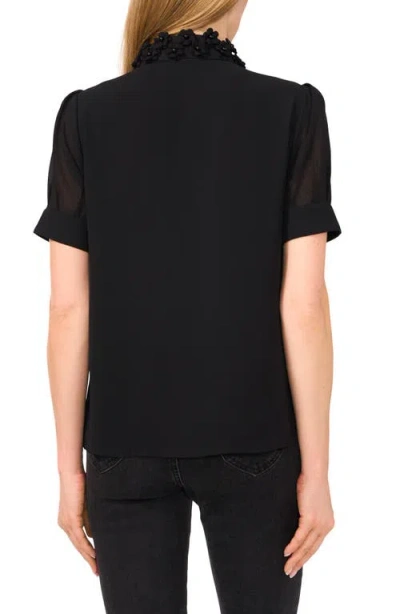Cece Floral Embellished Collar Georgette Top In Black
