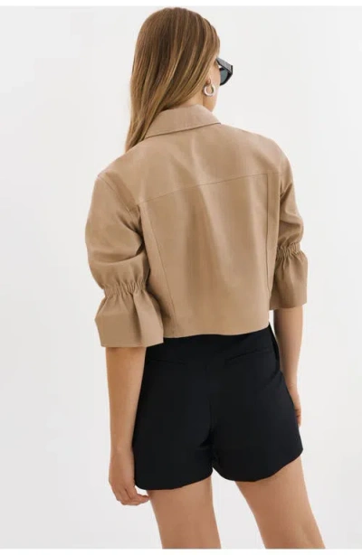 Lamarque Carolina | Leather Ruffle Sleeve Jacket In Brown