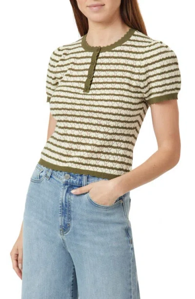 Habitual Stripe Pointelle Short Sleeve Sweater