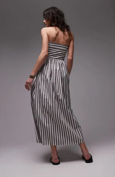 Topshop Stipe Strapless Cotton Midi Dress In White