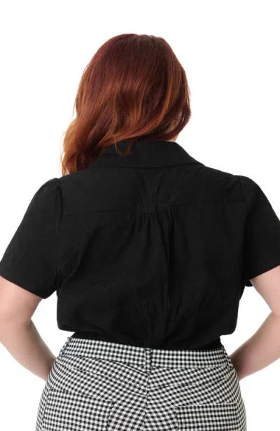 Unique Vintage Plus Size 1940s Notched Collar Blouse In Black
