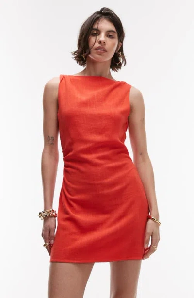 Topshop Twist Shoulder Minidress In Orange