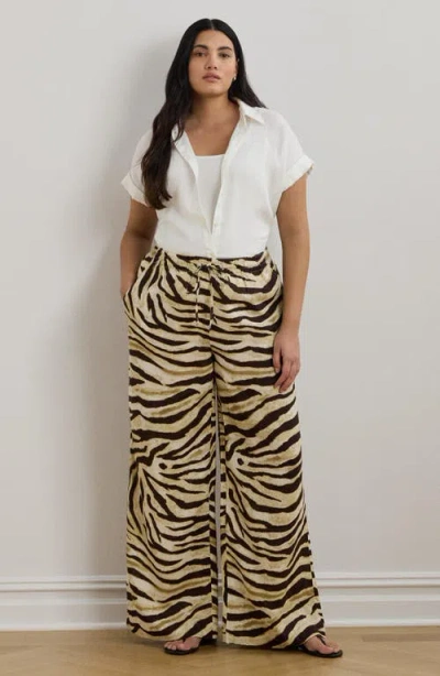 Ralph Lauren Lauren  Zebra Print Linen Wide Leg Pants