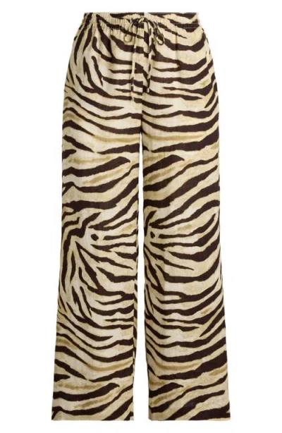 Ralph Lauren Lauren  Zebra Print Linen Wide Leg Pants