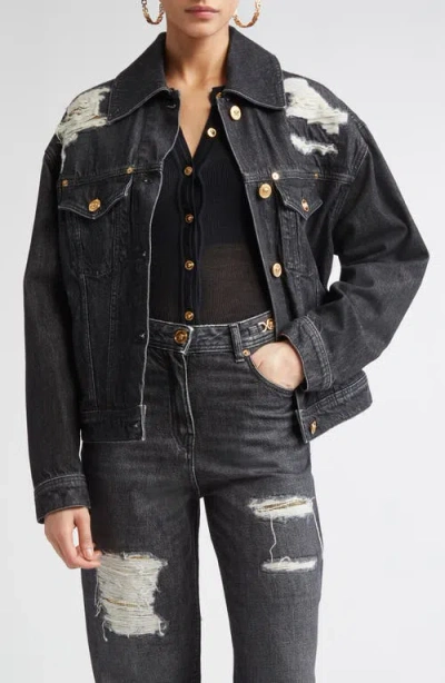 Versace Cotton Denim Jacket In Gray