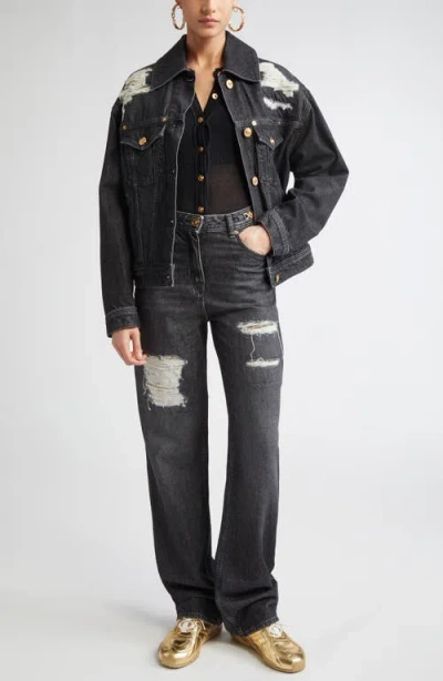 Versace Cotton Denim Jacket In Gray