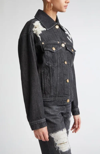 Versace Cotton Denim Jacket In Gray