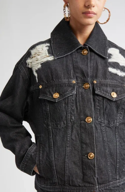 Versace Cotton Denim Jacket In Gray