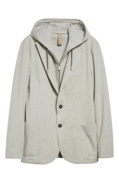 Eleventy Single Breasted Herringbone Sport Coat With Removable Hooded Bib In Gray