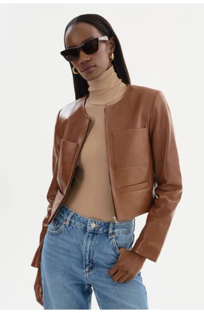 Lamarque Linette Cropped Lamb Leather Jacket In Brown