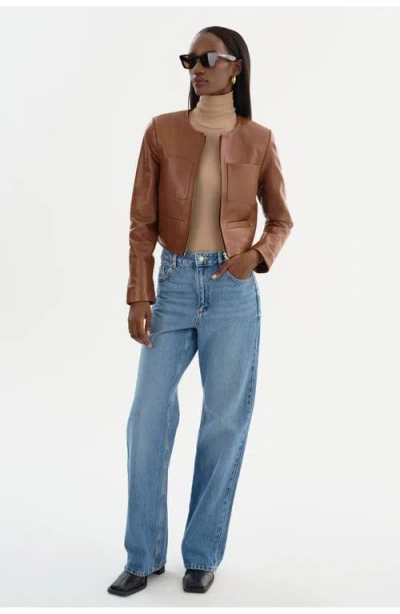 Lamarque Linette Cropped Lamb Leather Jacket In Brown