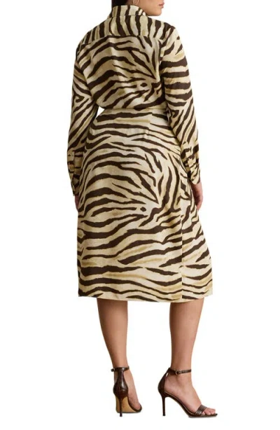 Ralph Lauren Lauren  Zebra Print Tie Waist Long Sleeve Crepe Shirtdress