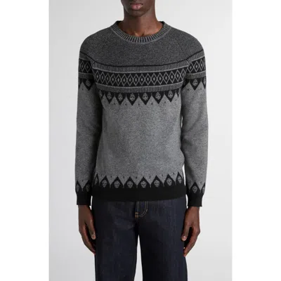 Alexander Mcqueen Mcqueen Skull Fair Isle Wool Crewneck Sweater In Gray