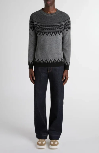 Alexander Mcqueen Mcqueen Skull Fair Isle Wool Crewneck Sweater In Gray