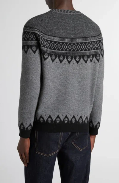 Alexander Mcqueen Mcqueen Skull Fair Isle Wool Crewneck Sweater In Gray