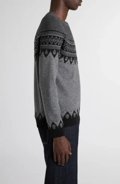 Alexander Mcqueen Mcqueen Skull Fair Isle Wool Crewneck Sweater In Gray