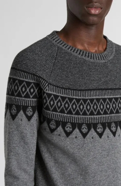 Alexander Mcqueen Mcqueen Skull Fair Isle Wool Crewneck Sweater In Gray