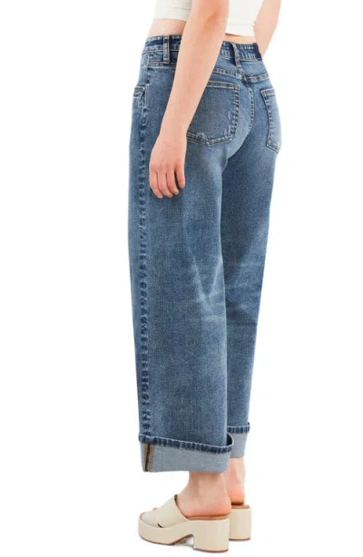 Hint Of Blu Cuffed High Waist Relaxed Jeans In Blue