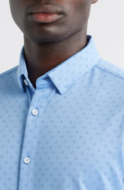 Mizzen + Main Mizzen+main Halyard Trim Fit Geo Print Short Sleeve Performance Button-up Shirt In Blue